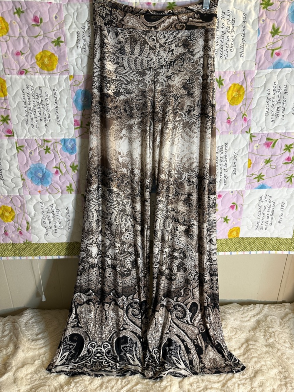 Pretty Young Thing palazzo pants in brown, black and Cream Paisley Print